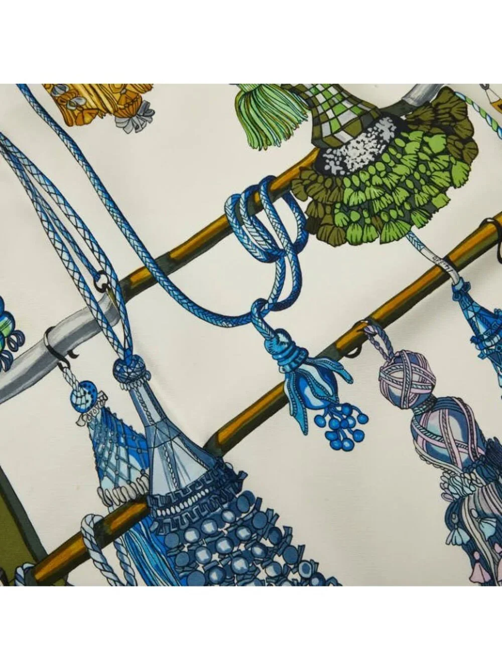 ★SOLD★ Hermes Carre 90 Pasementerie Strap Decoration Scarf White Blue Multicolor - Picture 4 of 4